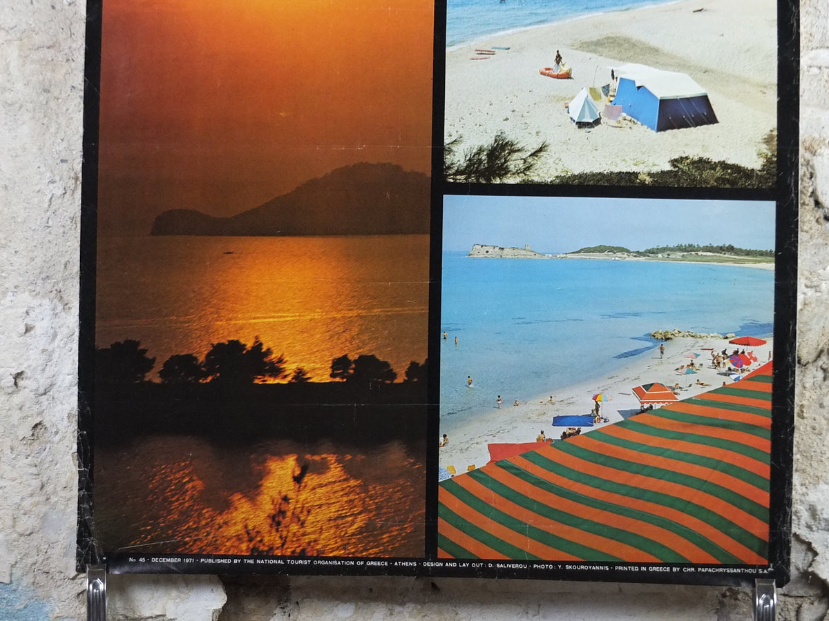 1971 Greece Halkidiki Travel Poster, sun and sunsets, beaches and summer fun, travel tourism, holiday vacation, wall art decor