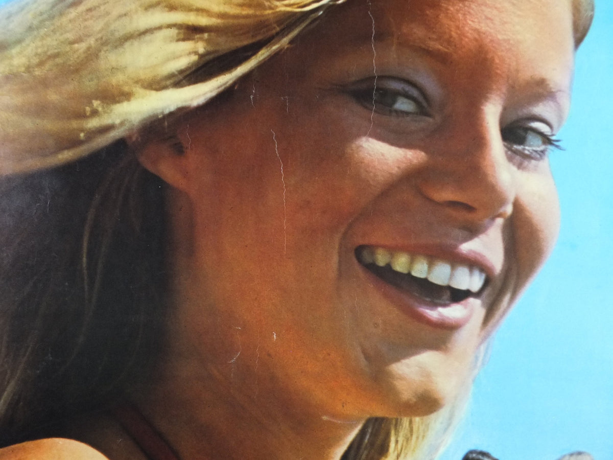 1960s Cambrian Air Holidays Poster, direct from Cardiff and Bristol, smiling girl on the sunny beach, tourism vacation wall art decor