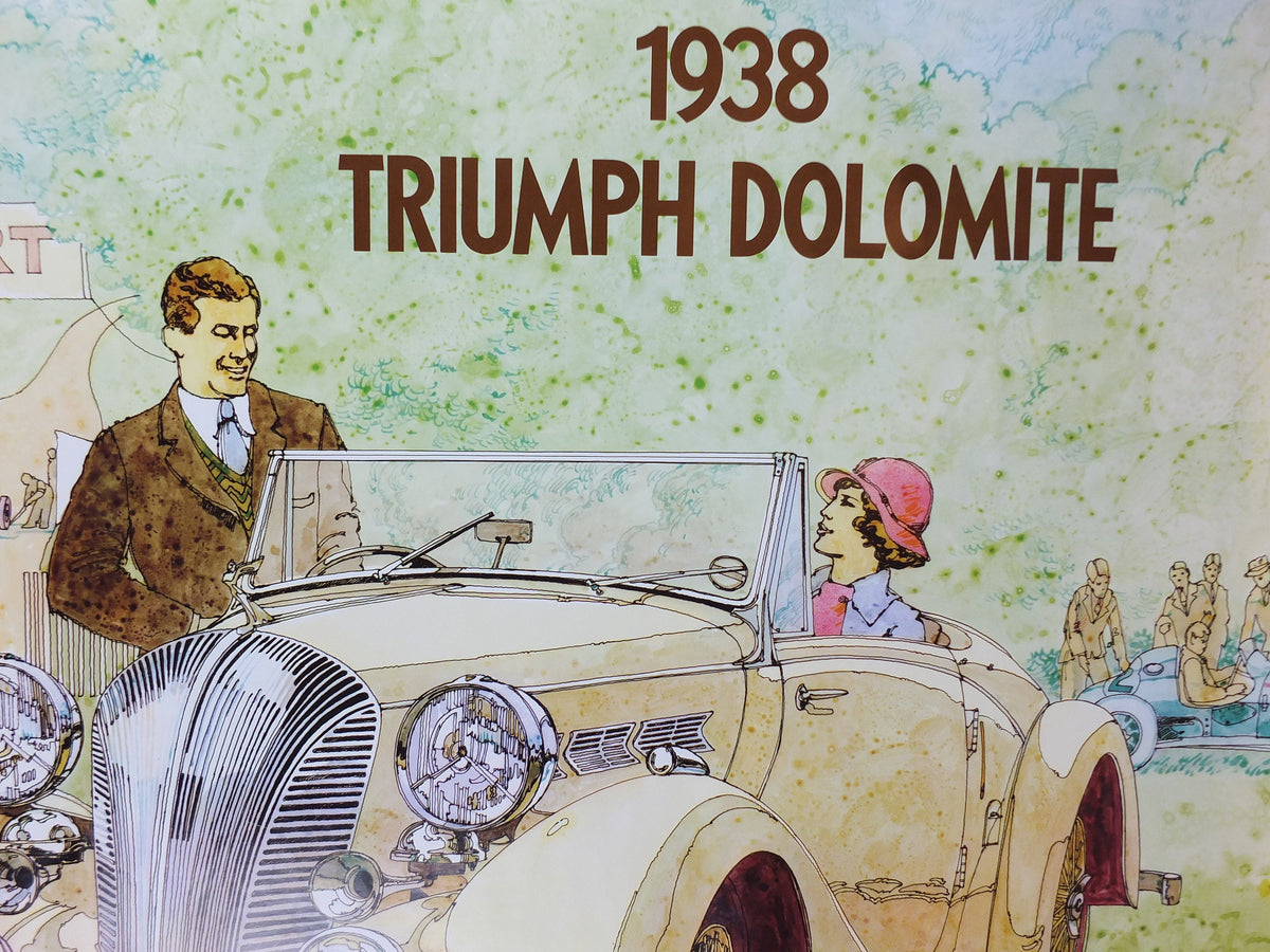 1973 Triumph 1938 Dolomite Poster, from dealer showroom 50 years golden anniversary by Barry Lowe, art deco, sports car, wall art decor