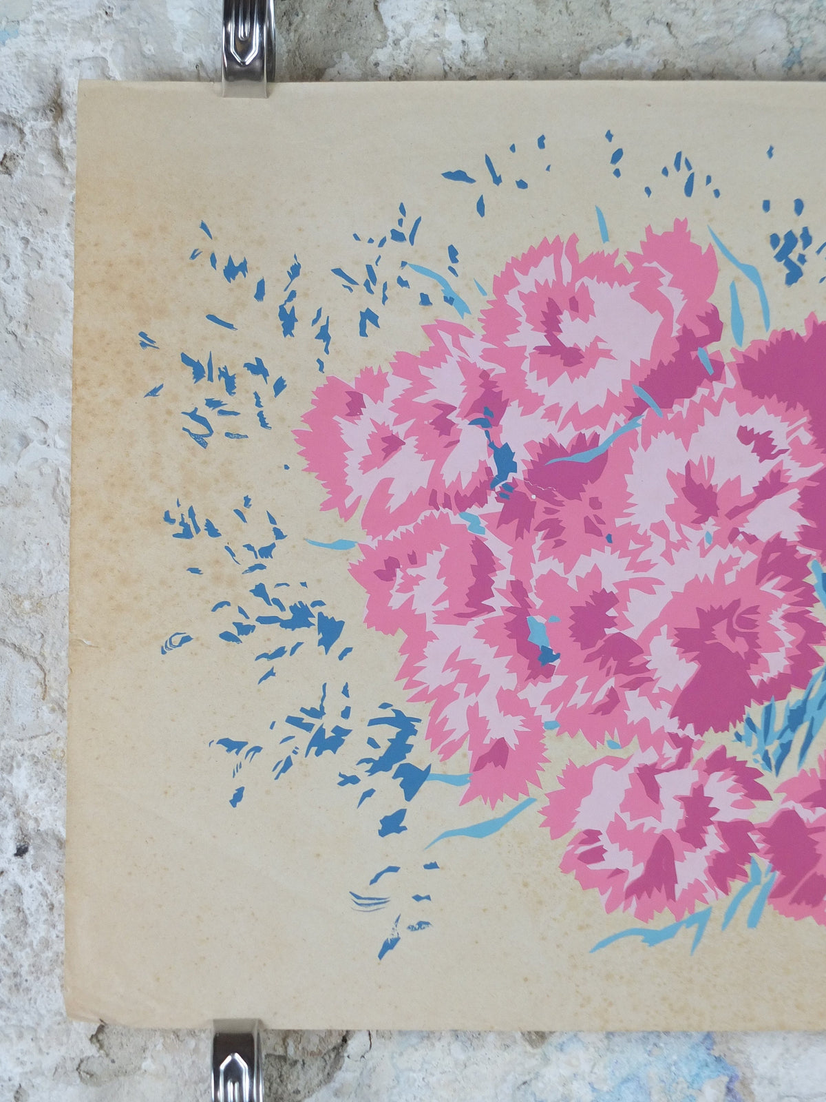 1930s Floral Poster by Guy Serre, French Flowers Fleurs, Original gouache artwork signed on this paper, wall art retro decor