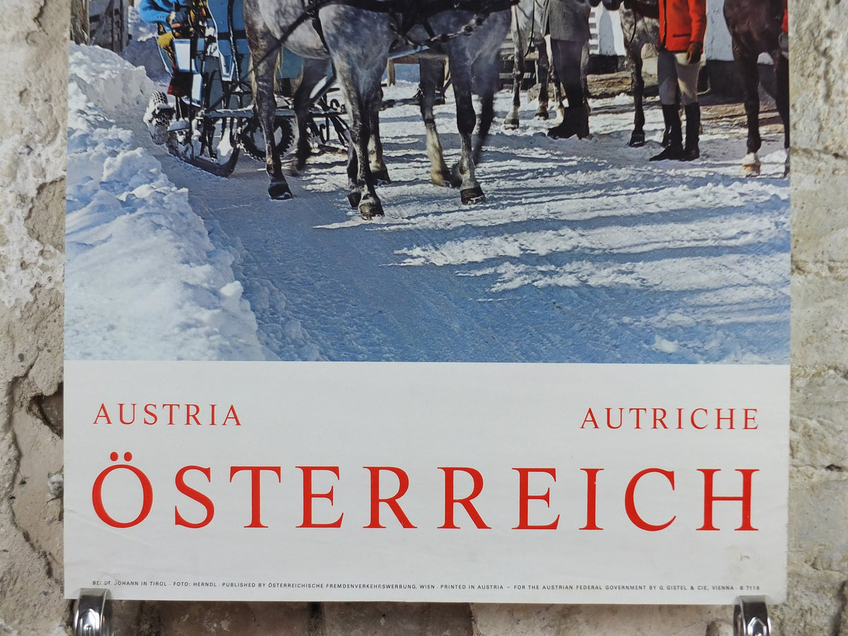 1970s Austrian Ski Resort Poster, St Johann in Tyrol, published by Austrian Federal Government, travel tourism skiing, wall art decor, 1970s