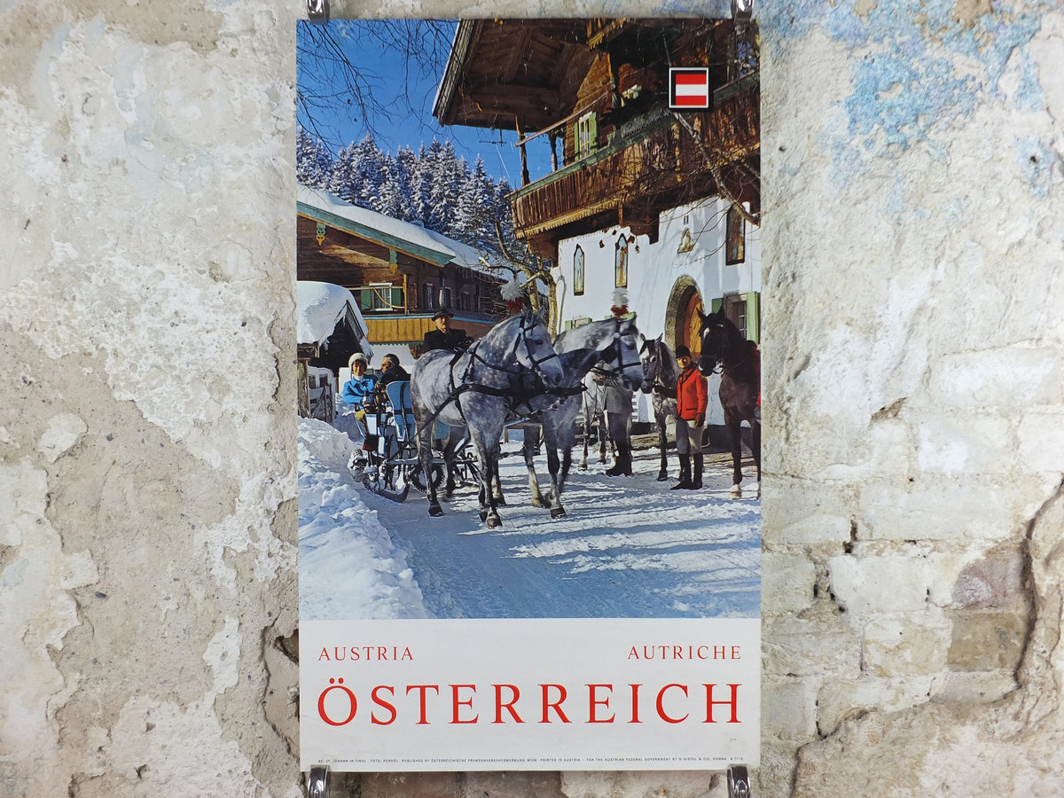 1970s Austrian Ski Resort Poster, St Johann in Tyrol, published by Austrian Federal Government, travel tourism skiing, wall art decor, 1970s