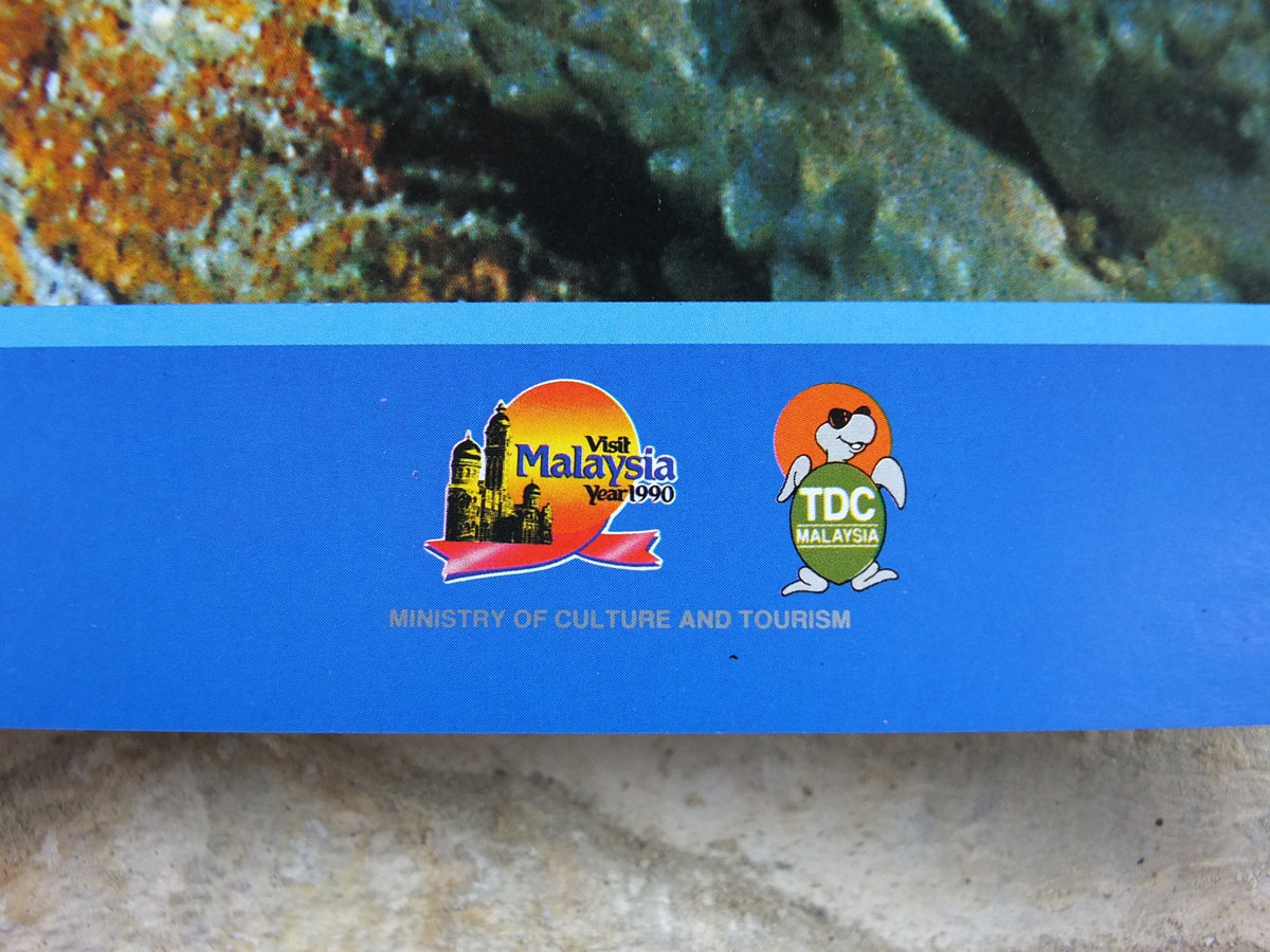 1990 Malaysia Travel Poster, Scuba Diving, Snorkling, Coral Reef, tropical fish, travel tourism, advertising print, wall art retro decor