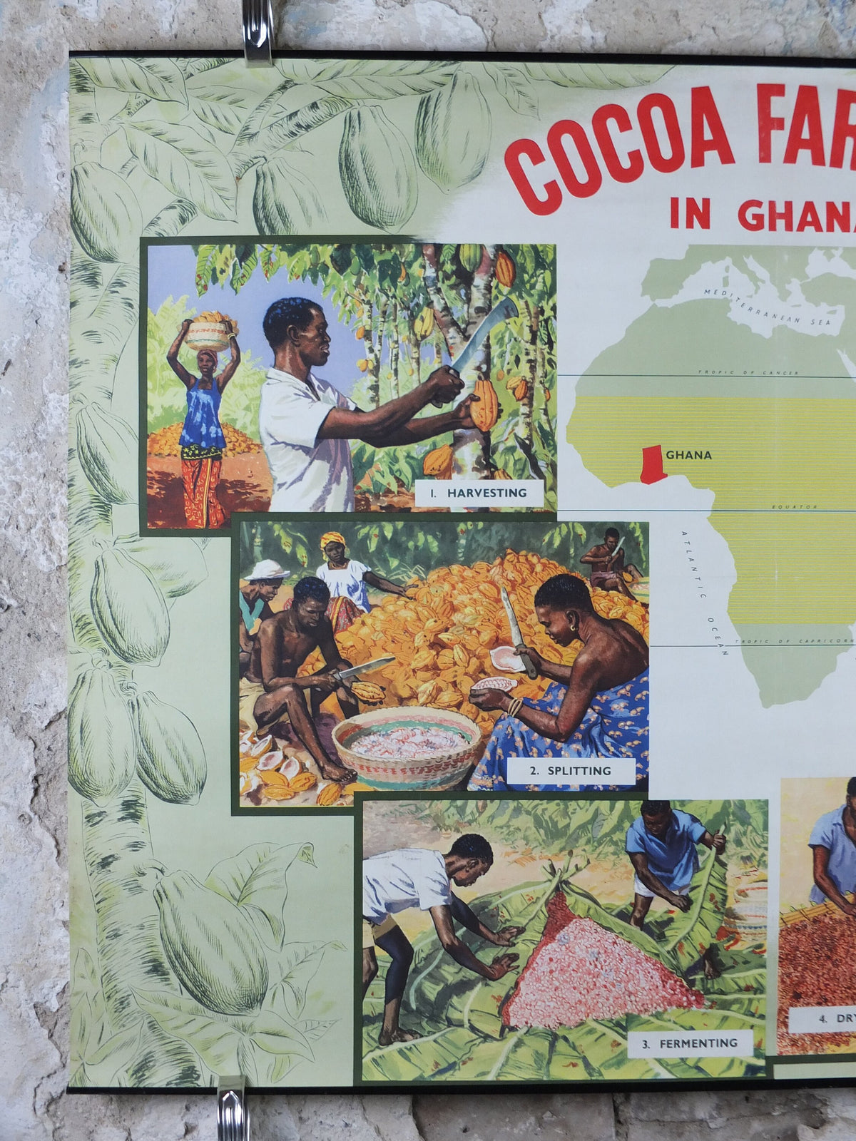 Original 1960s Cocoa Farming in Ghana Poster, Cadbury Chocolate, Cadburys Advertising, wall art retro decor
