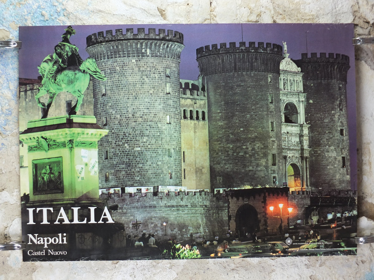 1980s Naples Travel Poster, Castel Nuovo, Napoli, Vintage Italian, Italy travel tourism, holiday vacation, wall art decor