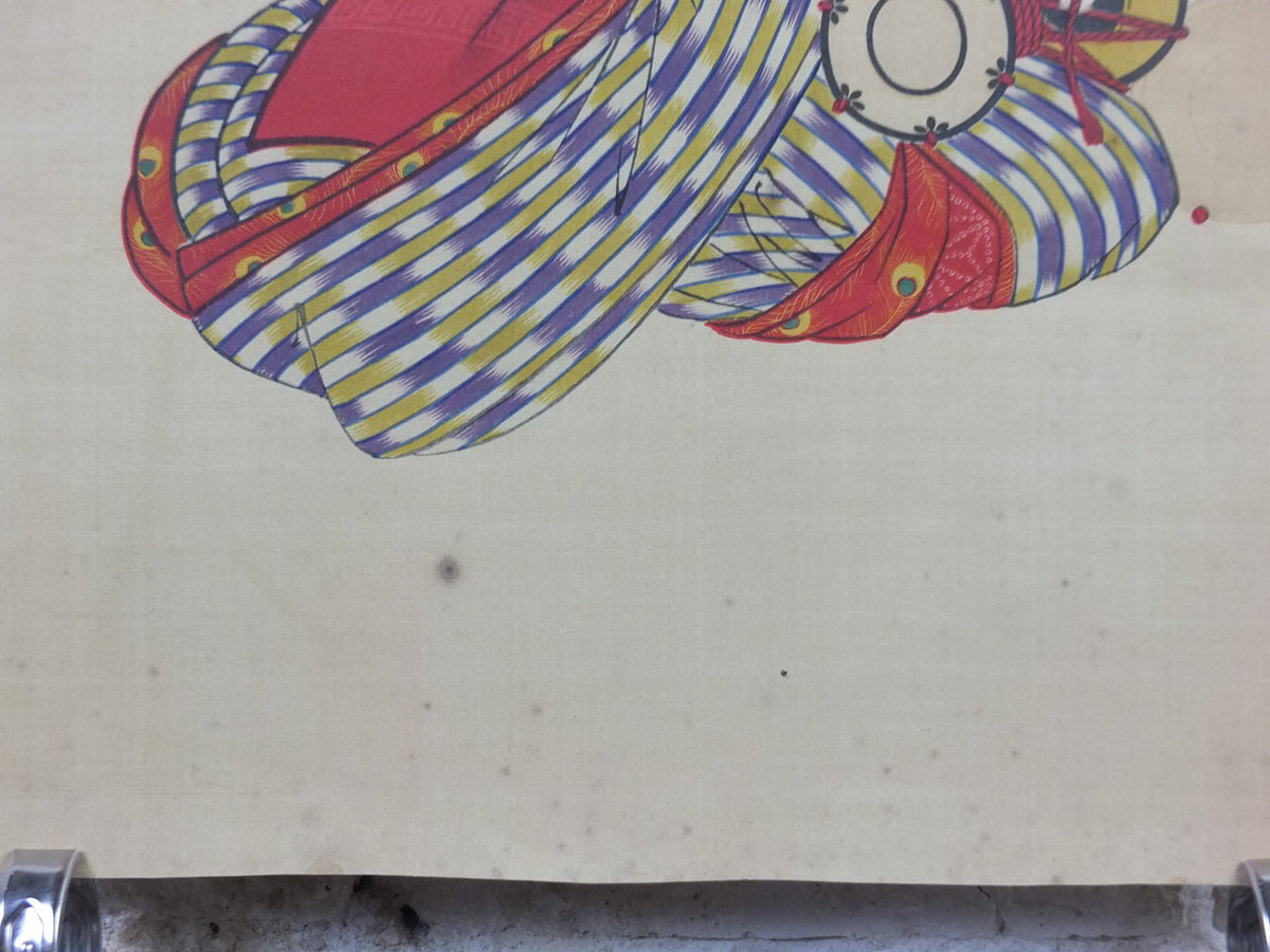 Japanese Geisha Poster, Geisha girls in kimono, window or painting with waves, early 20th Century, wall art retro