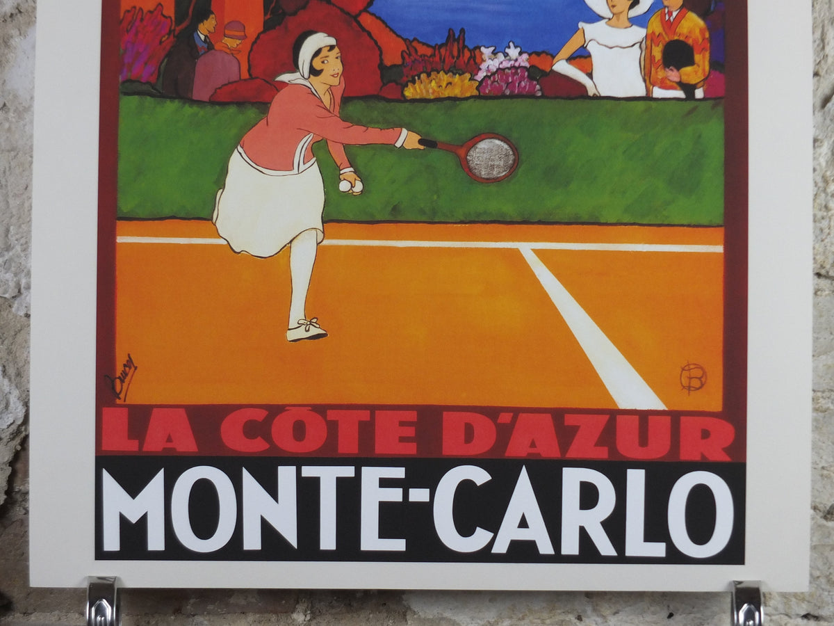Tennis at La Cote D'Azur Poster, Monte Carlo, Cote D'Azur by Bruce, French reproduction from 1990s, art deco, wall art decor