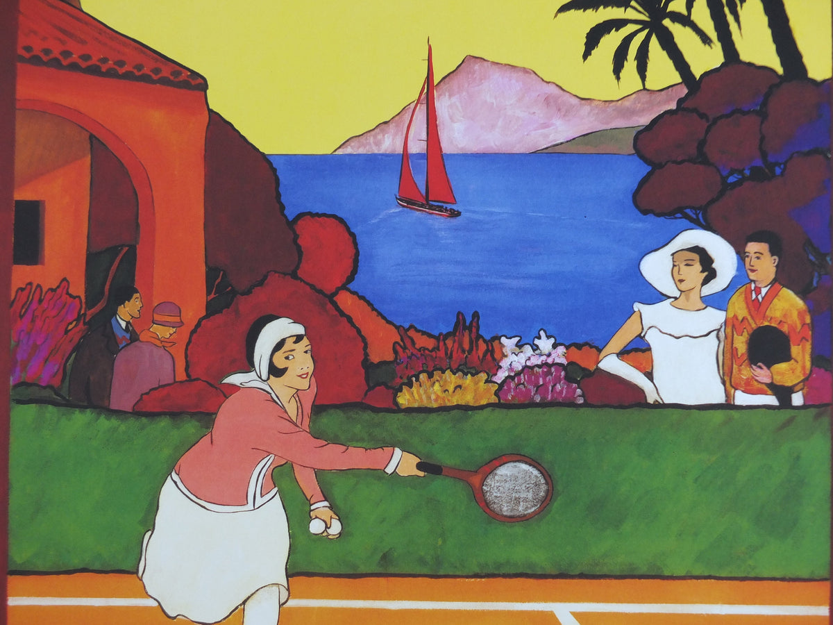 Tennis at La Cote D'Azur Poster, Monte Carlo, Cote D'Azur by Bruce, French reproduction from 1990s, art deco, wall art decor