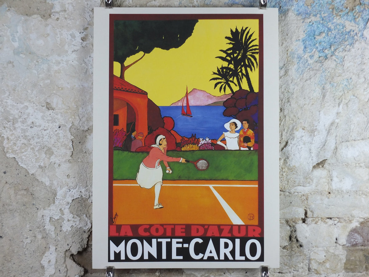 Tennis at La Cote D'Azur Poster, Monte Carlo, Cote D'Azur by Bruce, French reproduction from 1990s, art deco, wall art decor
