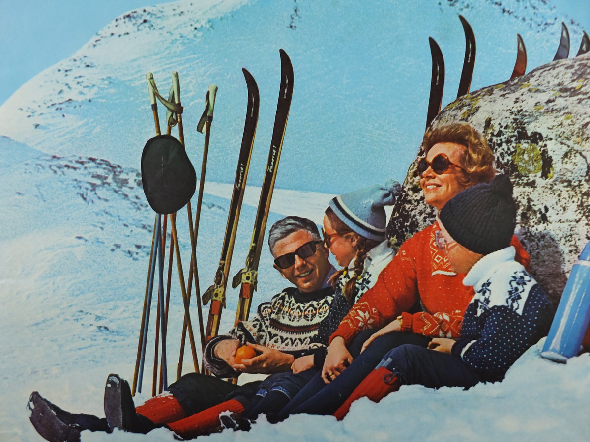 1970 Norway Skiing Poster, Snow, Sun, Fun, Norway Travel Association for Norwegian State Railways, tourism skiing vacation wall art decor