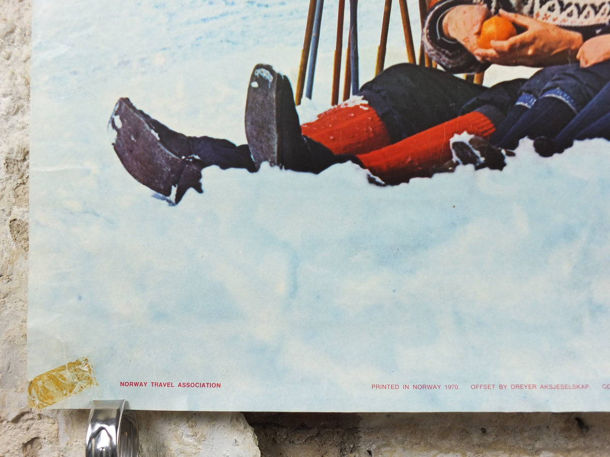 1970 Norway Skiing Poster, Snow, Sun, Fun, Norway Travel Association for Norwegian State Railways, tourism skiing vacation wall art decor