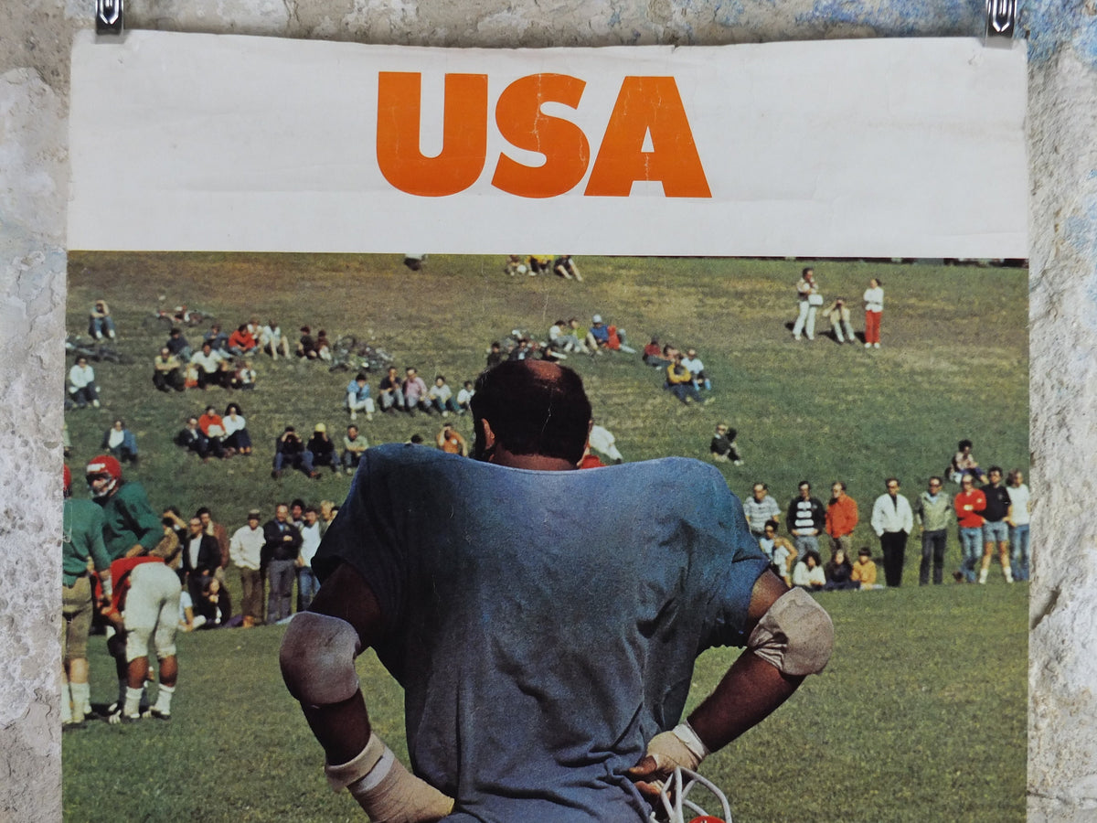 1970s Air Canada to USA Poster, Football Gridiron player, United States of America, sports, tourism vacation wall art decor