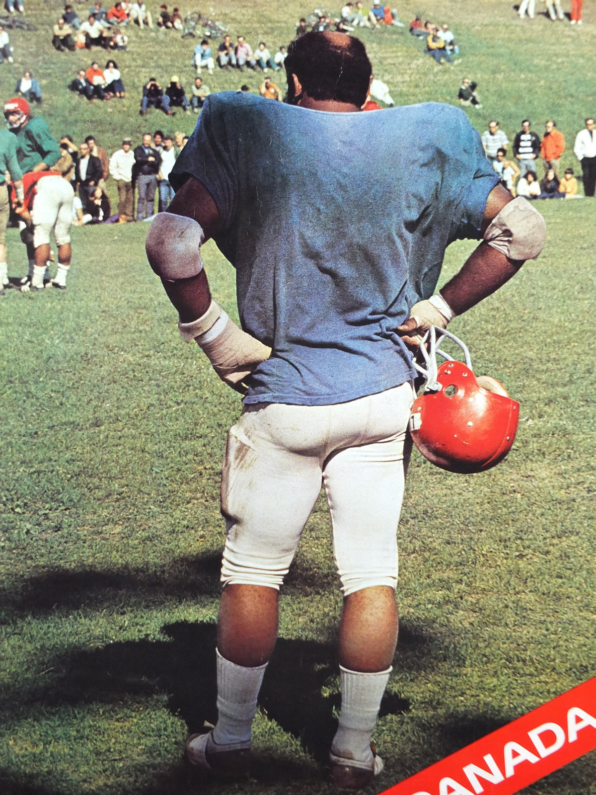 1970s Air Canada to USA Poster, Football Gridiron player, United States of America, sports, tourism vacation wall art decor