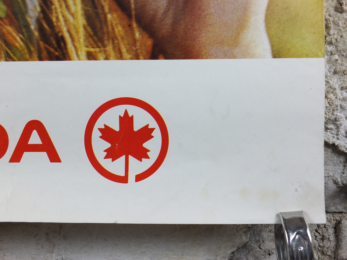 1970s Air Canada Poster, Western Canada smiling Cowgirl holding a dandilion, tourism vacation wall art decor