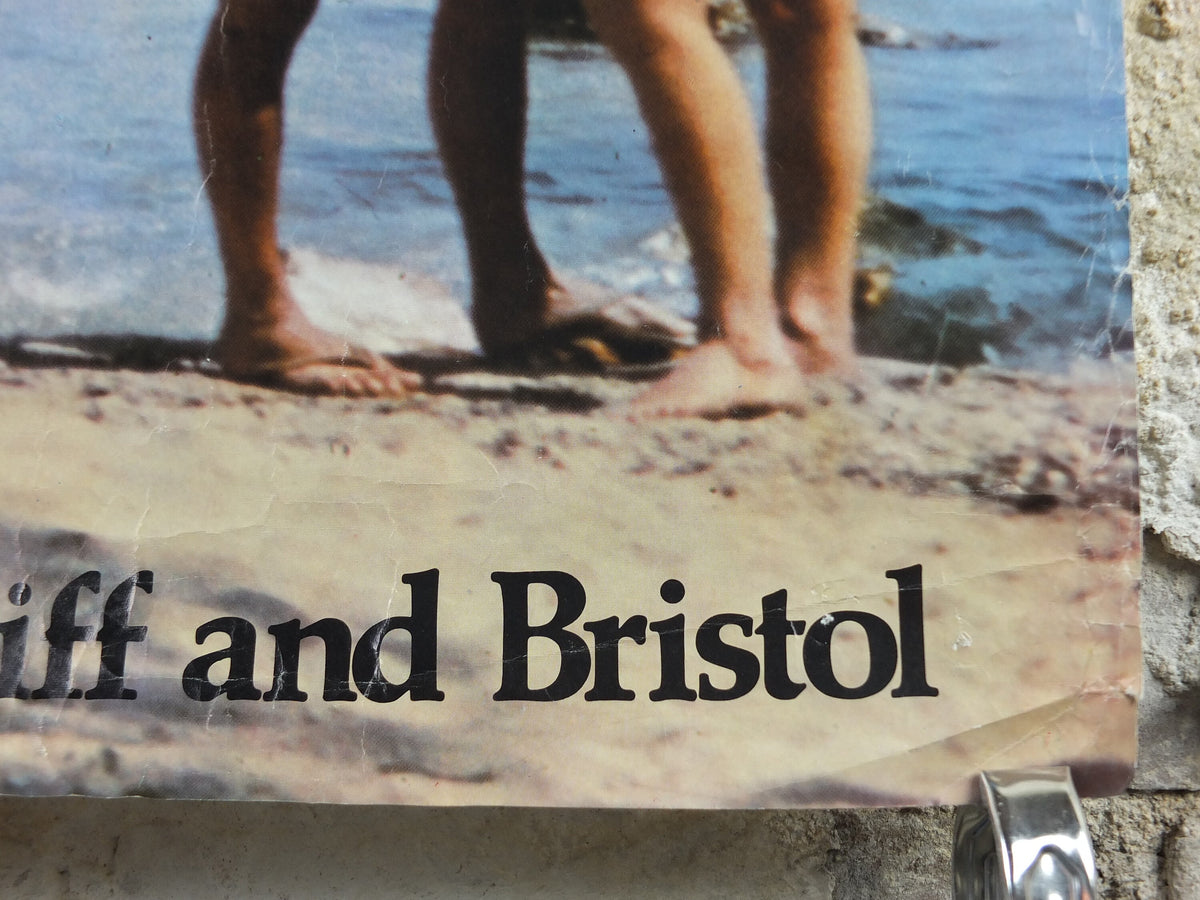 1960s Cambrian Air Holidays Poster, direct from Cardiff and Bristol, smiling girl on the sunny beach, tourism vacation wall art decor