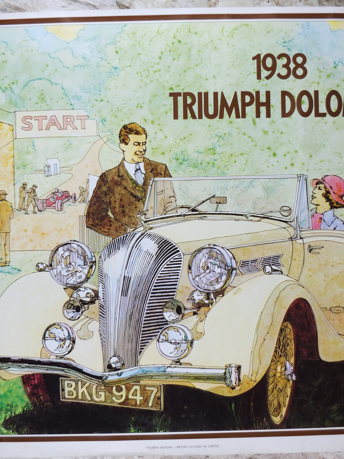 1973 Triumph 1938 Dolomite Poster, from dealer showroom 50 years golden anniversary by Barry Lowe, art deco, sports car, wall art decor