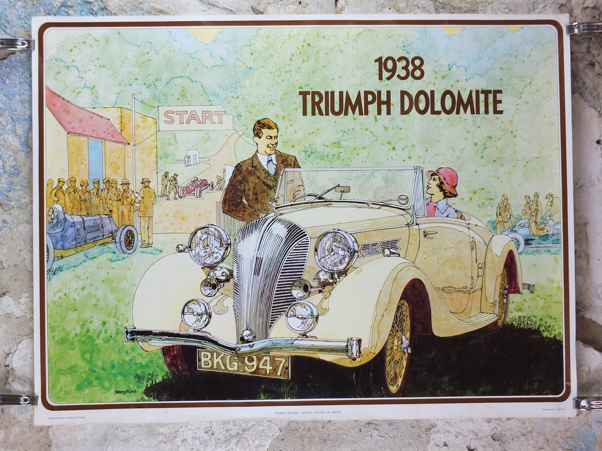 1973 Triumph 1938 Dolomite Poster, from dealer showroom 50 years golden anniversary by Barry Lowe, art deco, sports car, wall art decor