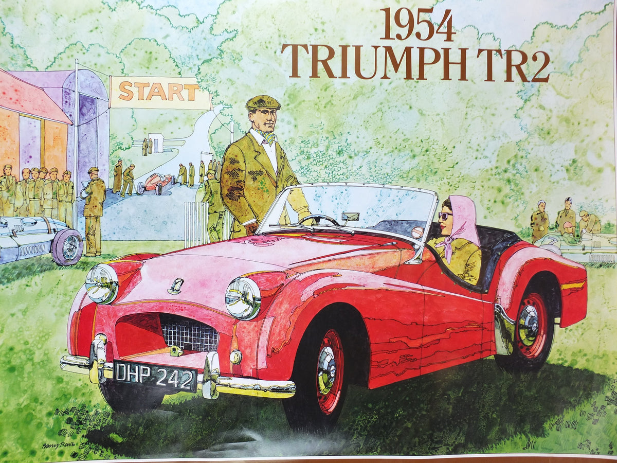 1973 Triumph 1954 TR2 Poster, from dealer showroom 50 years golden anniversary by Barry Lowe, TR 2, sports car, wall art decor