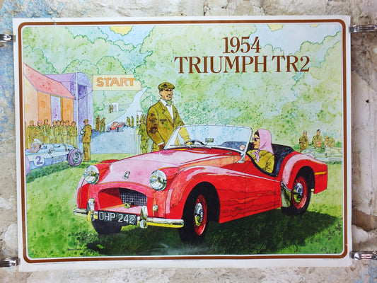1973 Triumph 1954 TR2 Poster, from dealer showroom 50 years golden anniversary by Barry Lowe, TR 2, sports car, wall art decor