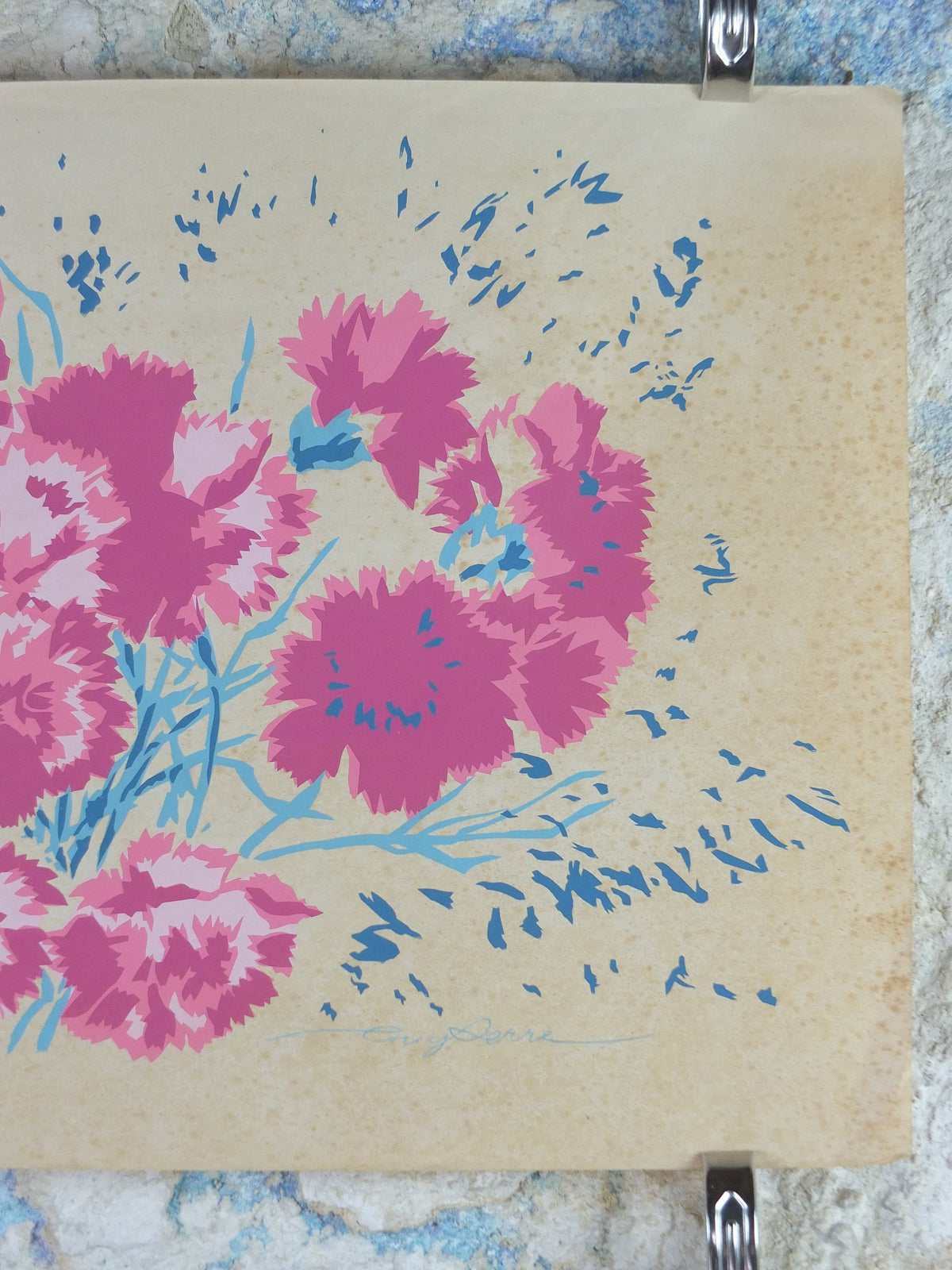 1930s Floral Poster by Guy Serre, French Flowers Fleurs, Original gouache artwork signed on this paper, wall art retro decor