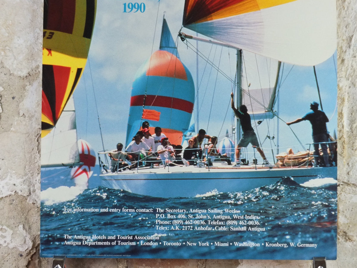 1990 Antigua Sailing Week Poster, 23rd Annual event, Wind-filled sails and spinnakers, sport, Sailing, wall art decor