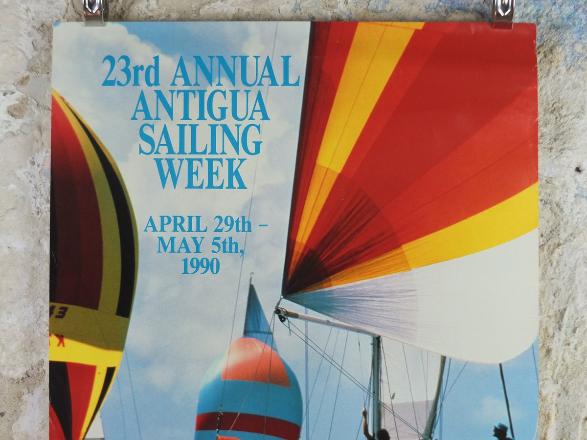 1990 Antigua Sailing Week Poster, 23rd Annual event, Wind-filled sails and spinnakers, sport, Sailing, wall art decor