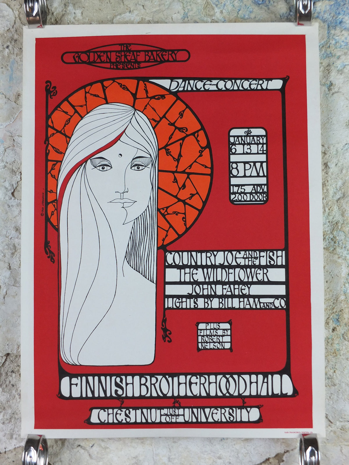 1967 Country Joe and the Fish Poster, Finnish Brotherhood Hall, Berkeley, San Francisco, Psychedelic folk rock music, wall art decor