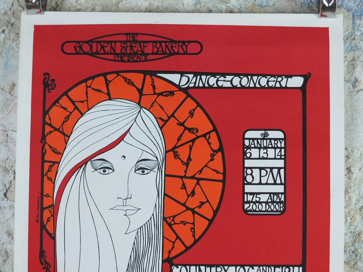1967 Country Joe and the Fish Poster, Finnish Brotherhood Hall, Berkeley, San Francisco, Psychedelic folk rock music, wall art decor