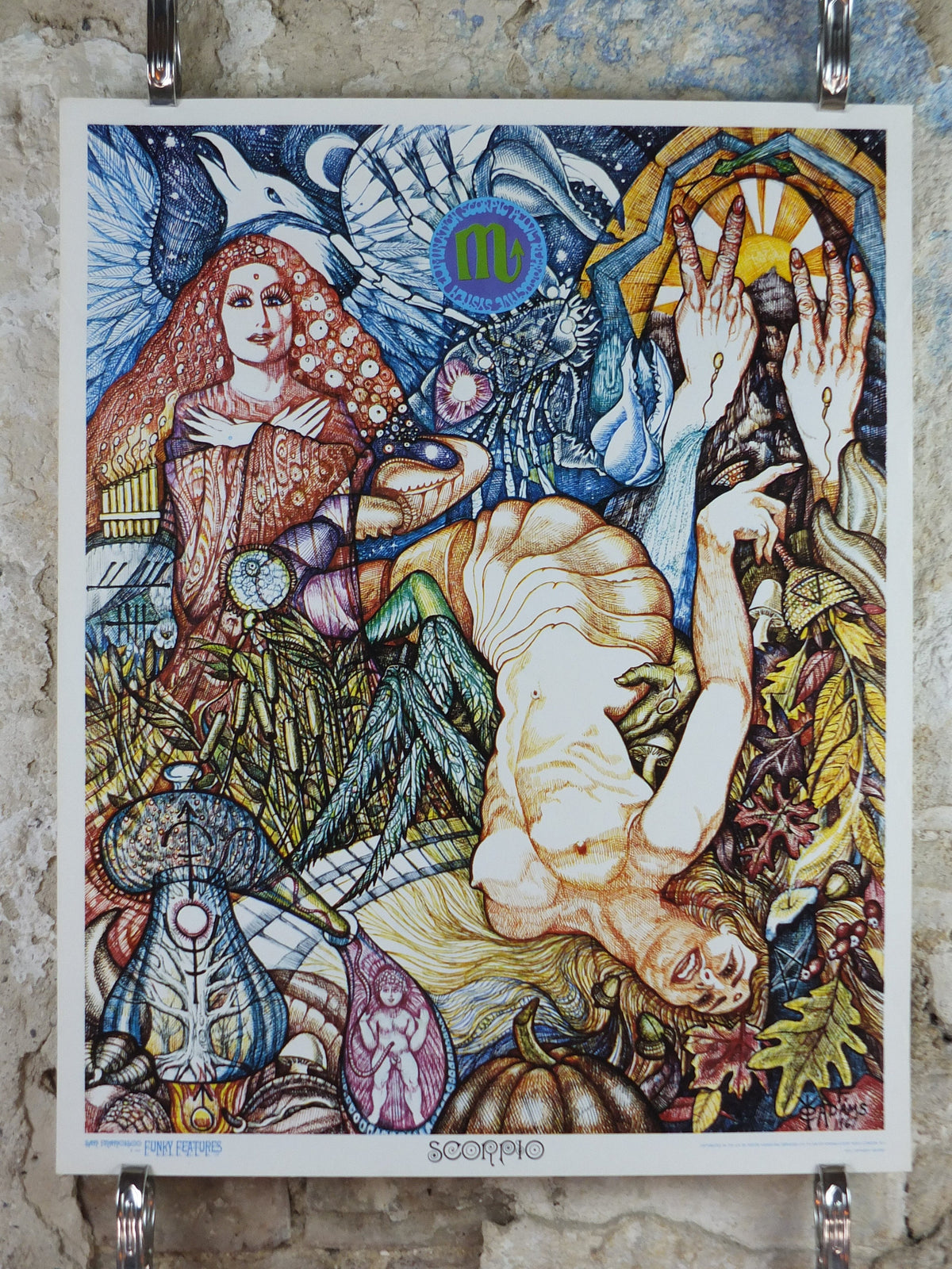 1967 Scorpio Poster, Zodiac Astrology Star Sign, by Fred Adams, Funky Features, San Francisco, Psychedelic, Hippy New Age, wall art decor