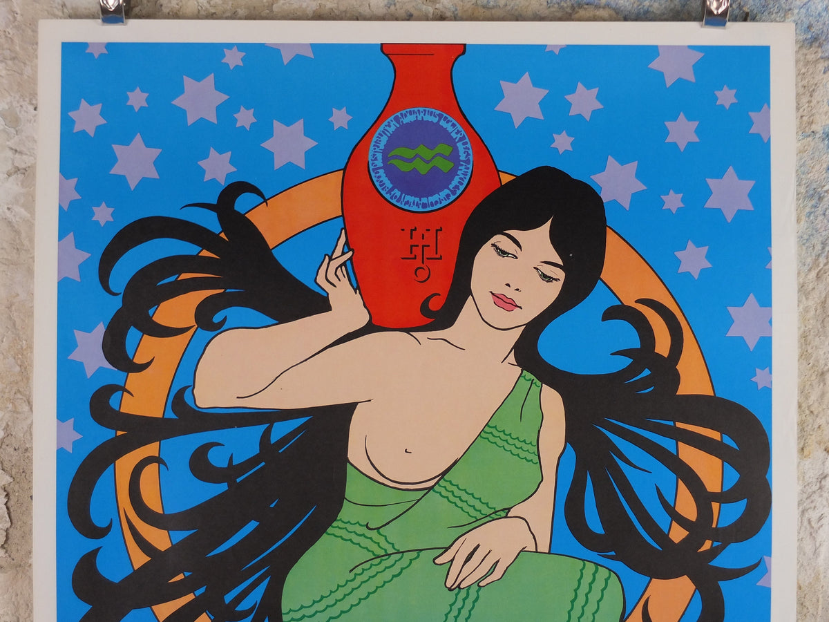 1967 Aquarius Poster, Zodiac Astrology Star Sign, by Terre, Funky Features, San Francisco, Psychedelic, Hippy New Age, wall art decor
