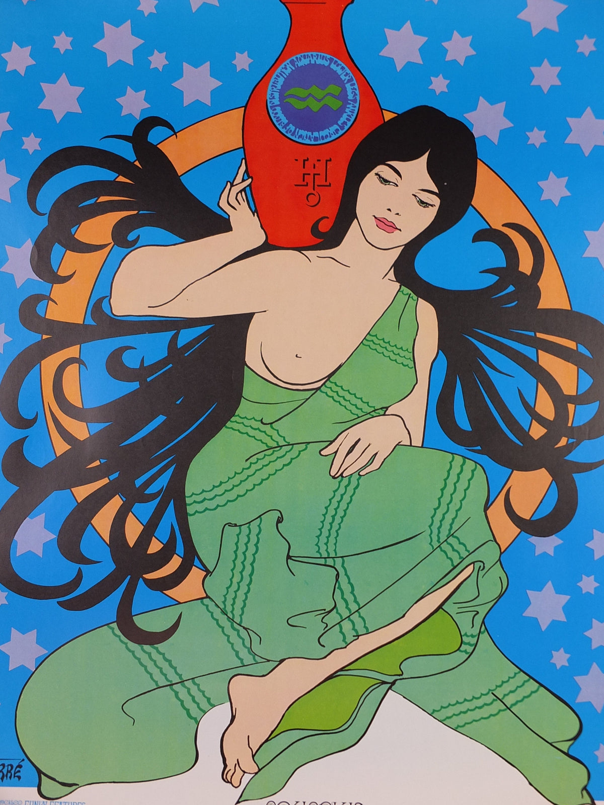 1967 Aquarius Poster, Zodiac Astrology Star Sign, by Terre, Funky Features, San Francisco, Psychedelic, Hippy New Age, wall art decor