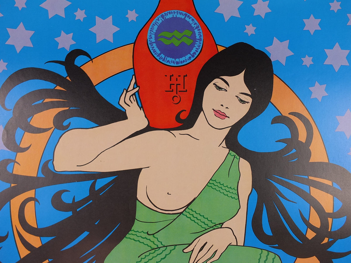1967 Aquarius Poster, Zodiac Astrology Star Sign, by Terre, Funky Features, San Francisco, Psychedelic, Hippy New Age, wall art decor