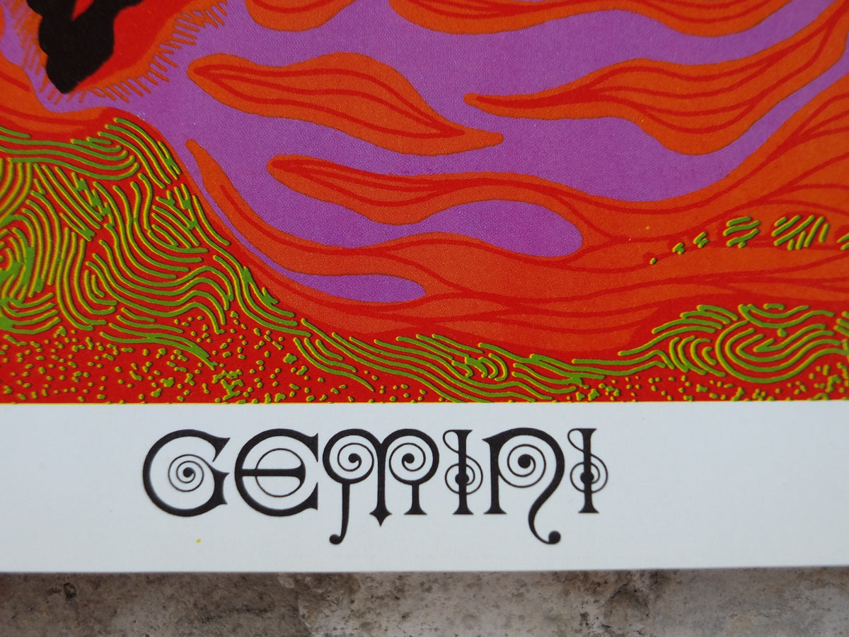 1967 Gemini Poster, Zodiac Astrology Star Sign, by Dick Moore, Funky Features, San Francisco, Psychedelic, Hippy New Age, wall art decor