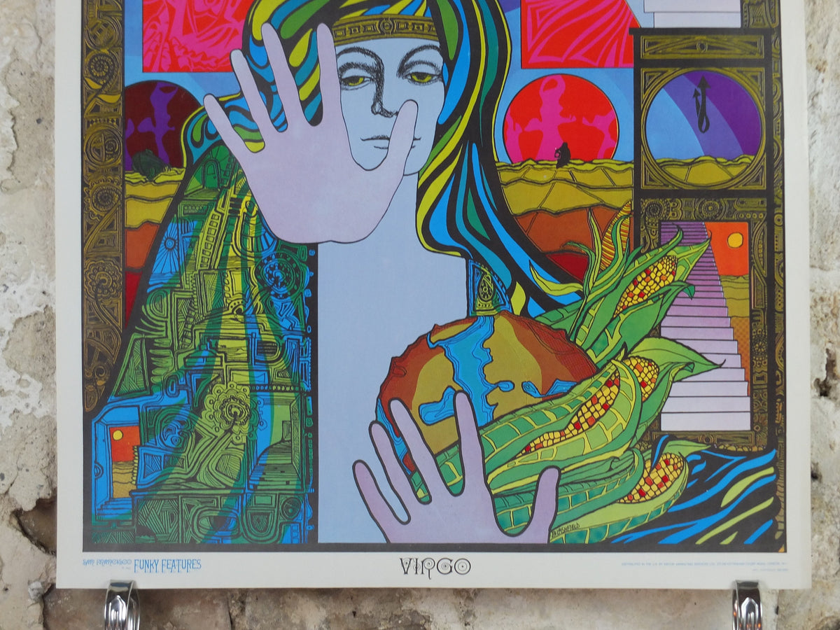 1967 Virgo Poster, Zodiac Astrology Star Sign, by Jim Blashfield, Funky Features, San Francisco, Psychedelic, Hippy, wall art decor