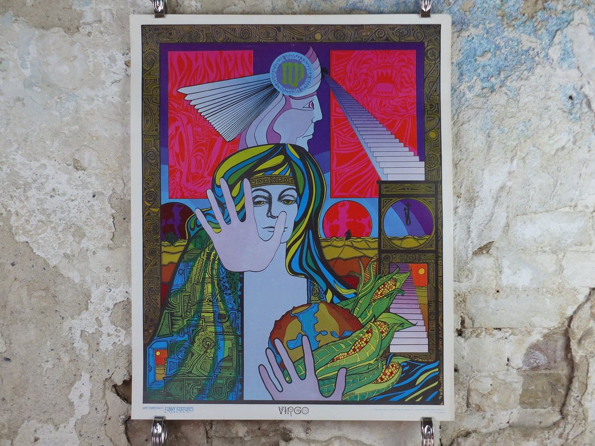 1967 Virgo Poster, Zodiac Astrology Star Sign, by Jim Blashfield, Funky Features, San Francisco, Psychedelic, Hippy, wall art decor