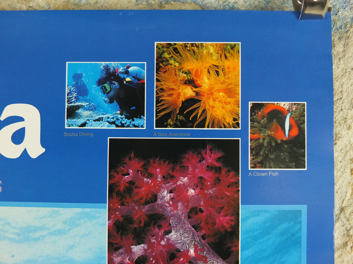 1990 Malaysia Travel Poster, Scuba Diving, Snorkling, Coral Reef, tropical fish, travel tourism, advertising print, wall art retro decor