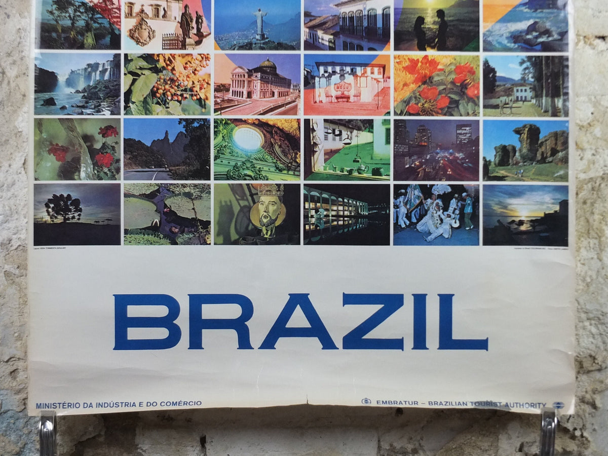 1970s Brazil Travel Poster, montage of sights from Brazil, Brazilian Tourist Authority, travel tourism, advertising print, wall art decor