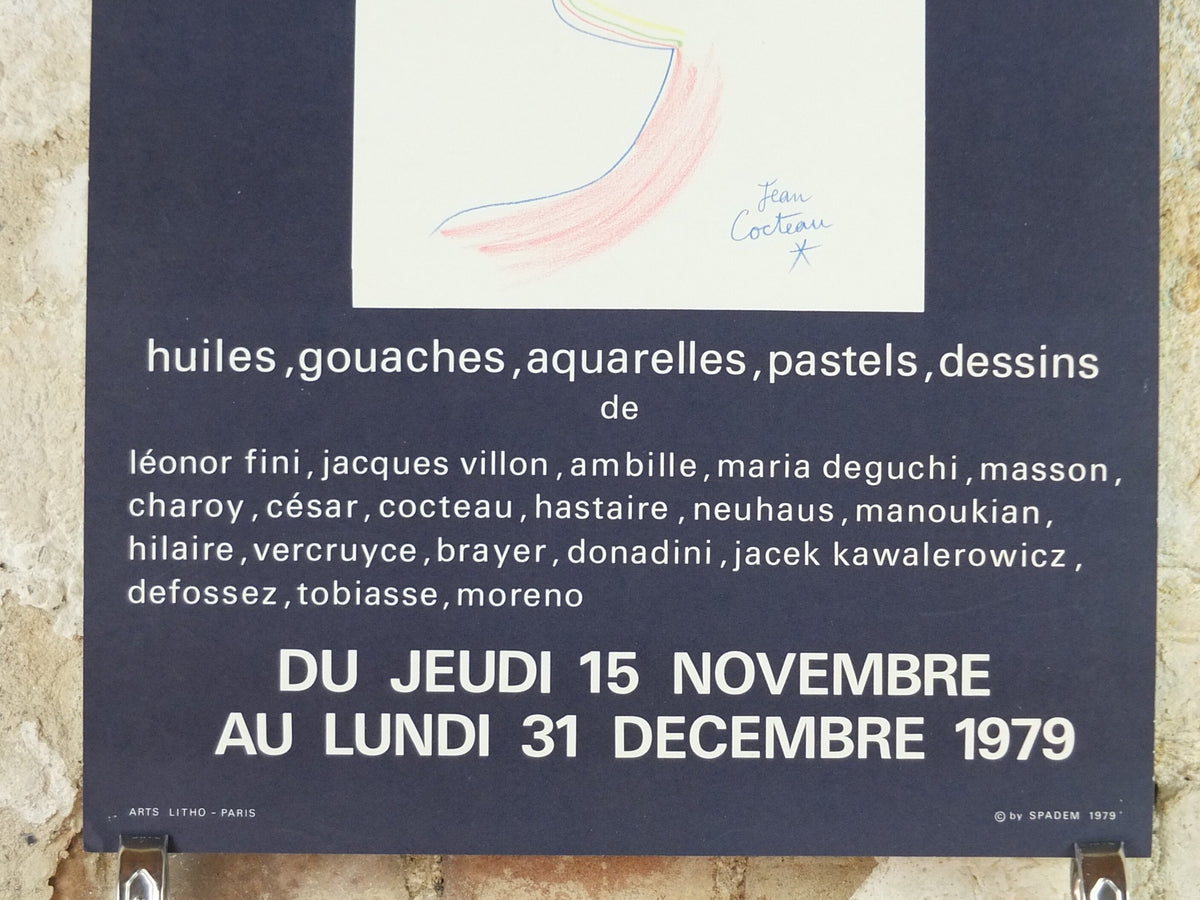1979 Jean Cocteau Poster, Galerie Jacques Boulan, Portrait Face Profile, surrealist avant-garde Dada, gallery exhibition wall art decor