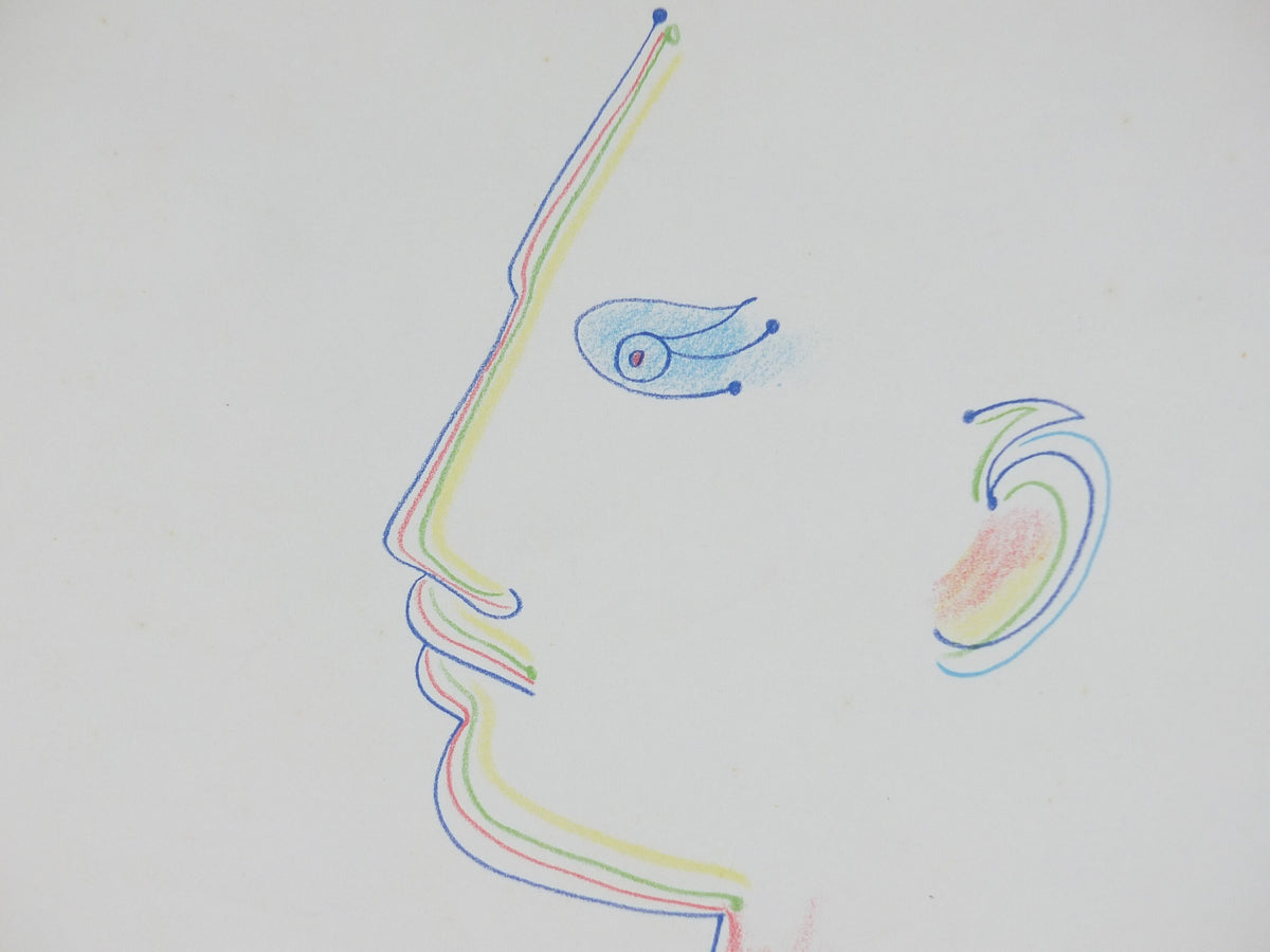 1979 Jean Cocteau Poster, Galerie Jacques Boulan, Portrait Face Profile, surrealist avant-garde Dada, gallery exhibition wall art decor