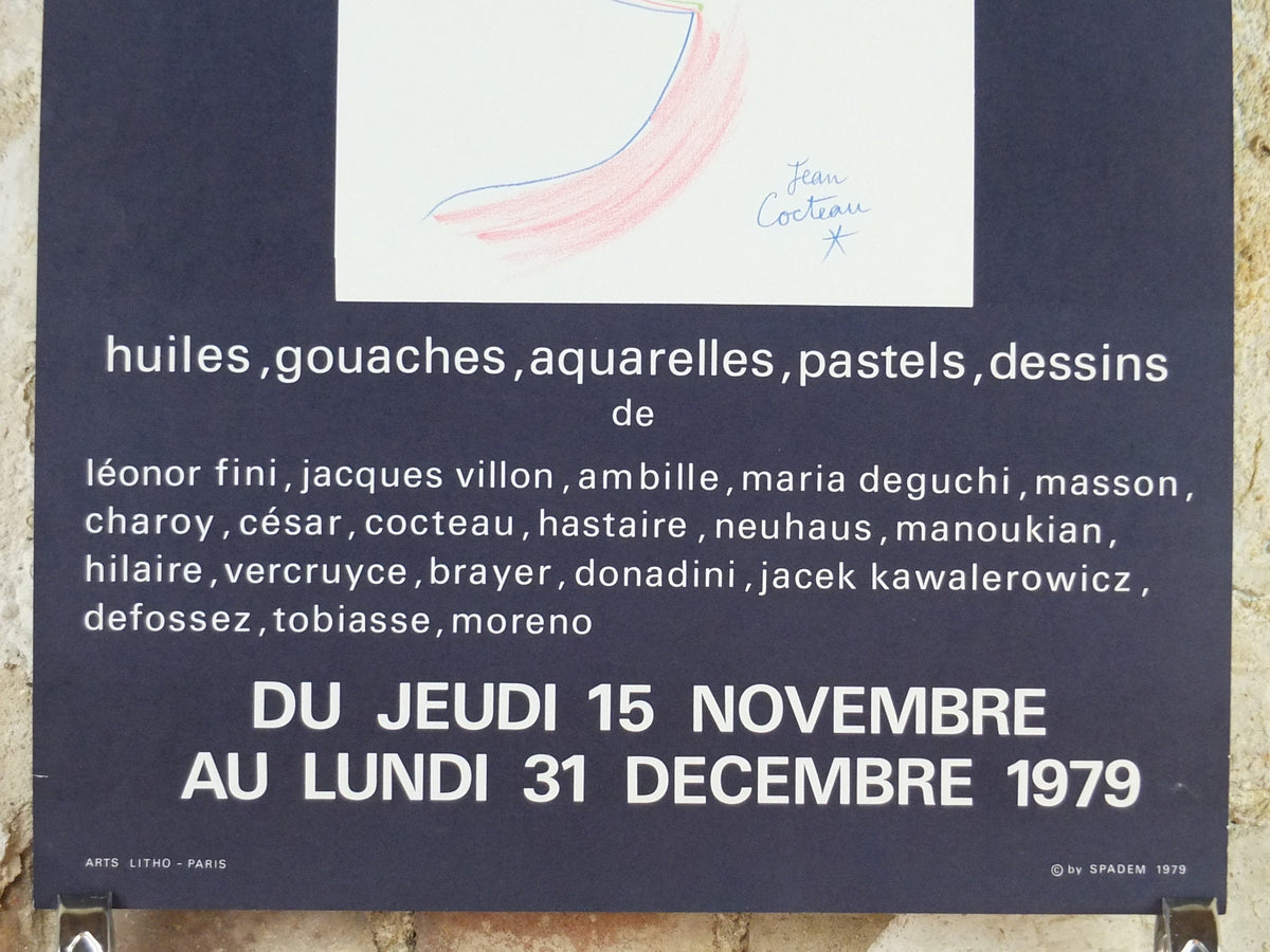 1979 Jean Cocteau Poster, Galerie Jacques Boulan, Portrait Face Profile, surrealist avant-garde Dada, gallery exhibition wall art decor