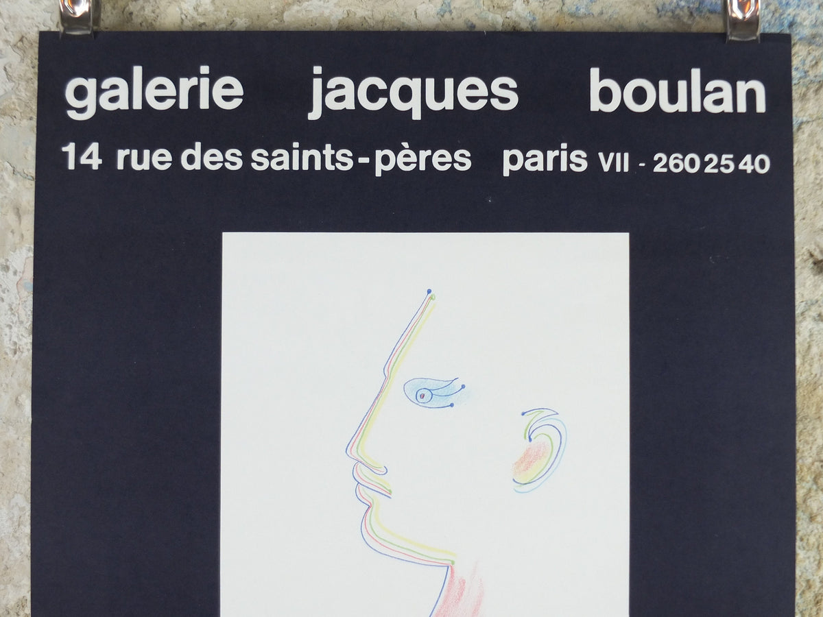 1979 Jean Cocteau Poster, Galerie Jacques Boulan, Portrait Face Profile, surrealist avant-garde Dada, gallery exhibition wall art decor