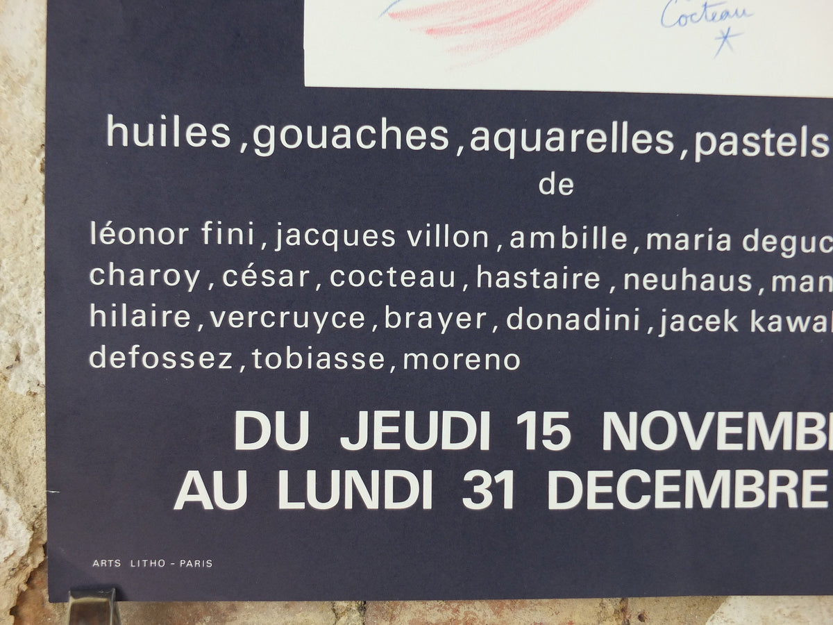 1979 Jean Cocteau Poster, Galerie Jacques Boulan, Portrait Face Profile, surrealist avant-garde Dada, gallery exhibition wall art decor
