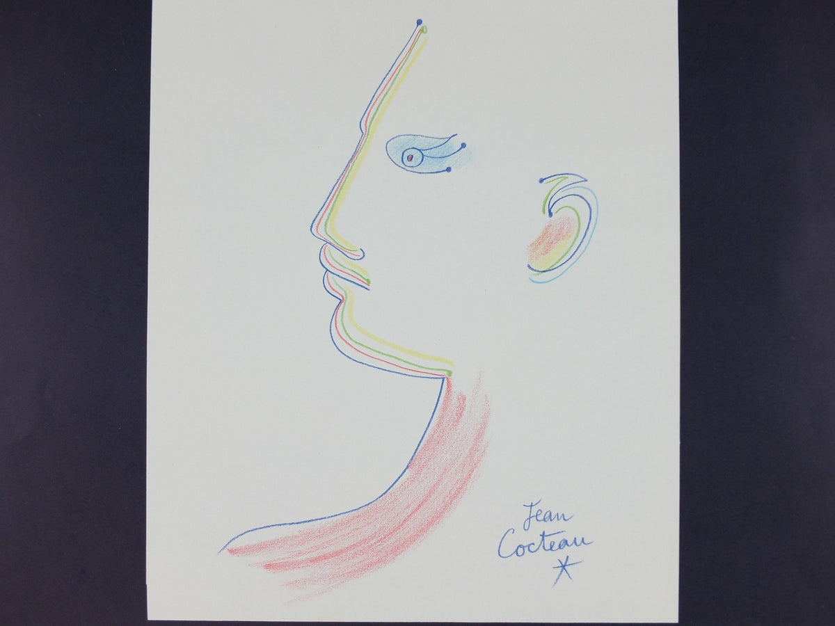 1979 Jean Cocteau Poster, Galerie Jacques Boulan, Portrait Face Profile, surrealist avant-garde Dada, gallery exhibition wall art decor