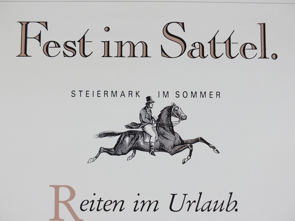 1990s Steiermark Styria Poster, Fest im Sattel, Reiten in Urlaub, Pferd, Horse, Austria travel tourism, wall art decor