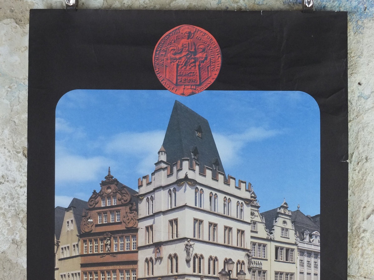 1970s Trier Travel Poster, medieval market square, Germany, Deutschland plakat, travel tourism holiday vacation wall art decor