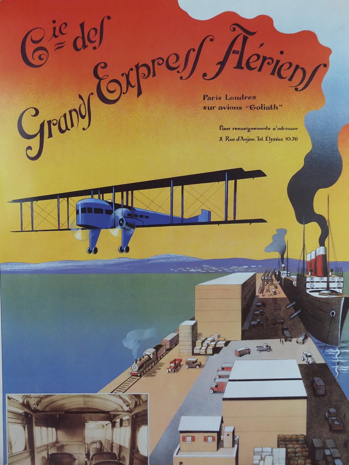 1987 Air France Paris to London Poster, by Dick Apres 1920, from the Air France Museum collection, Aviation, travel wall art decor
