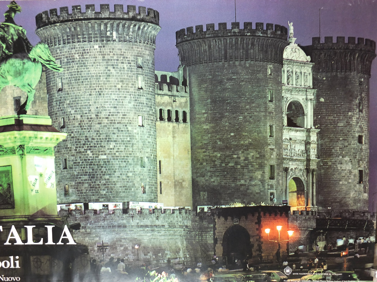 1980s Naples Travel Poster, Castel Nuovo, Napoli, Vintage Italian, Italy travel tourism, holiday vacation, wall art decor