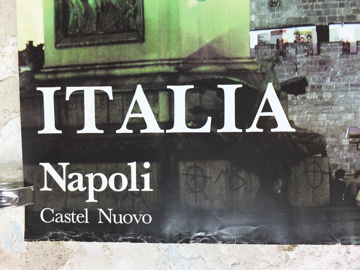 1980s Naples Travel Poster, Castel Nuovo, Napoli, Vintage Italian, Italy travel tourism, holiday vacation, wall art decor