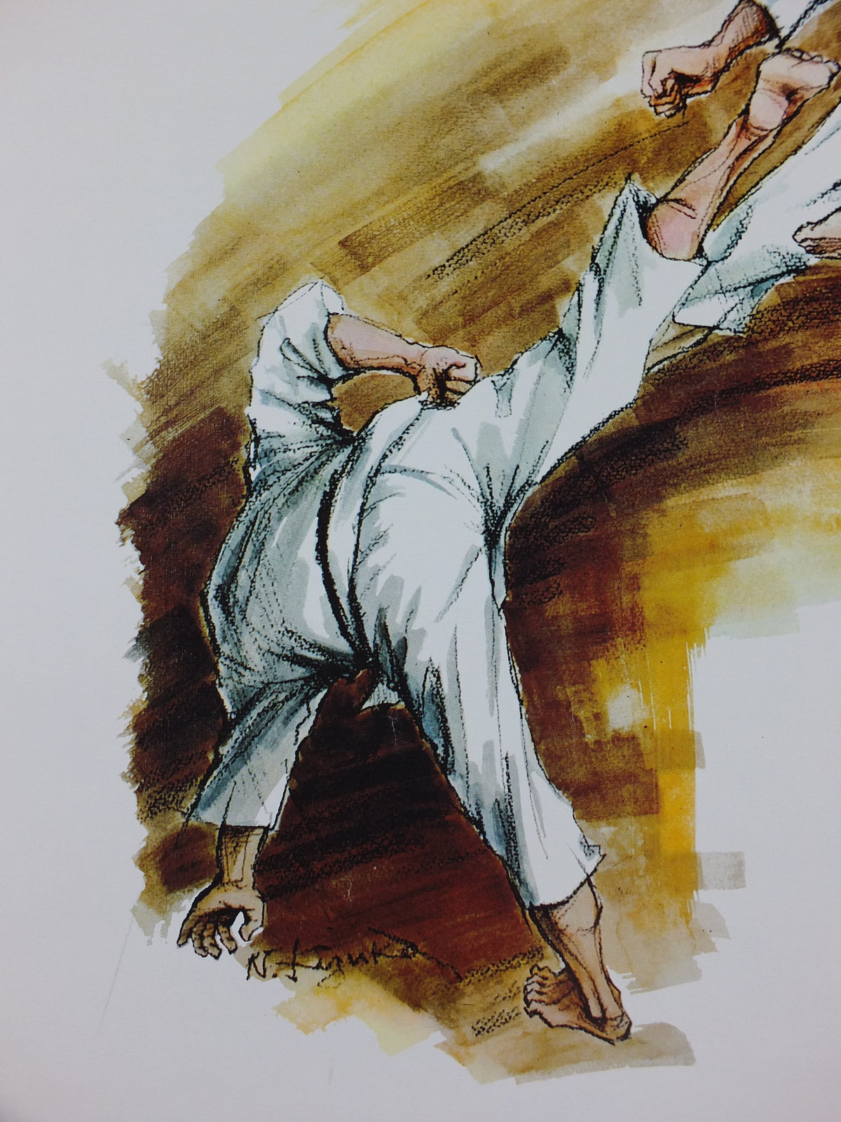 Vintage Karate Poster, Martial Arts showing a flying kick from J Milom, Manchester, Dojo sport, wall art 1960s