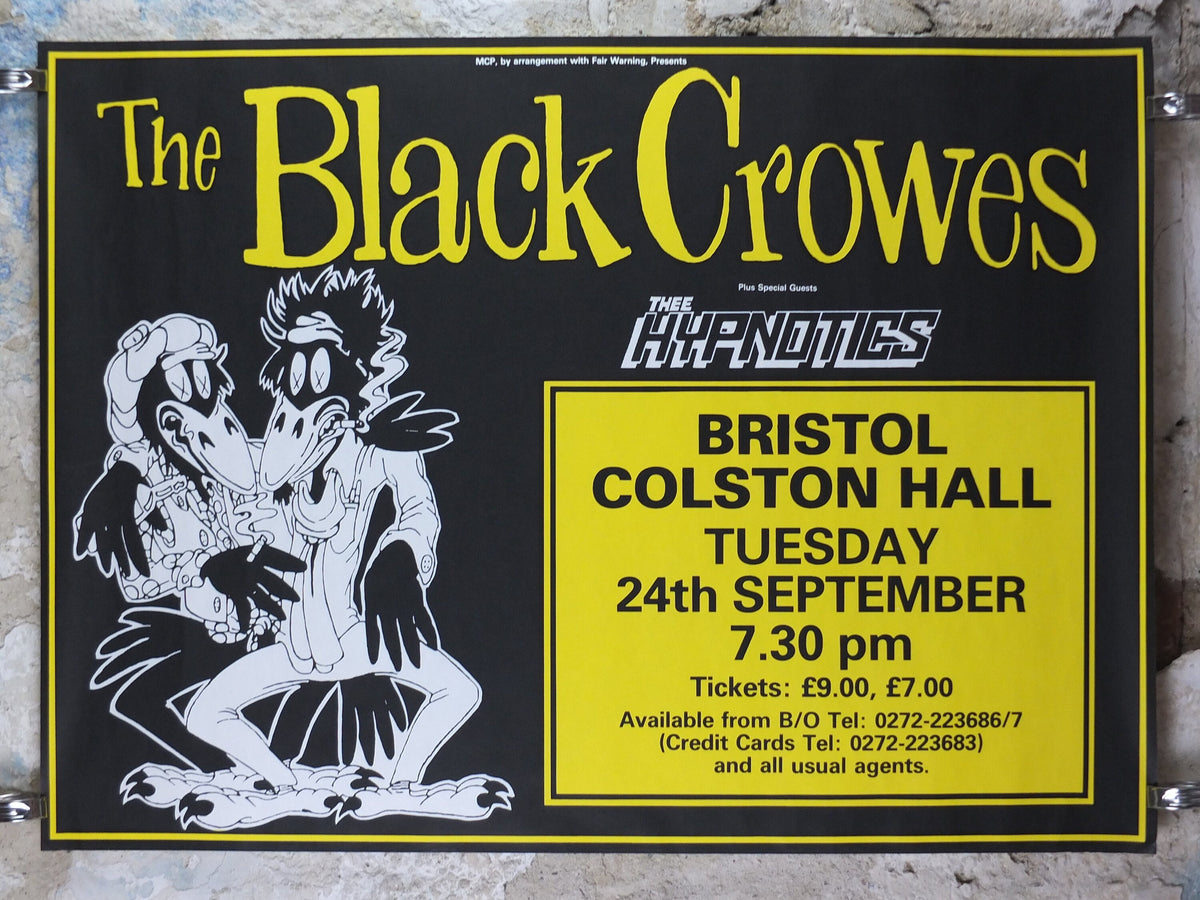 1995 The Black Crowes Concert Poster, Bristol Colston Hall, hard southern blues rock music, musical wall art decor